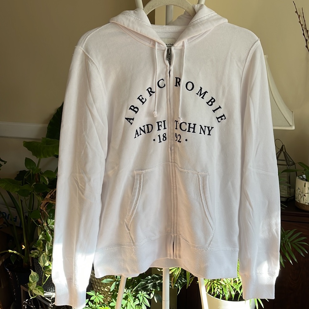 🖤🤍Abercrombie & Fitch Soft luxe White Sweat Hoodie-White N’ Black-L-NWT